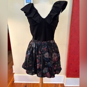 Anthropologie Black Floral Mini Bubble Skirt